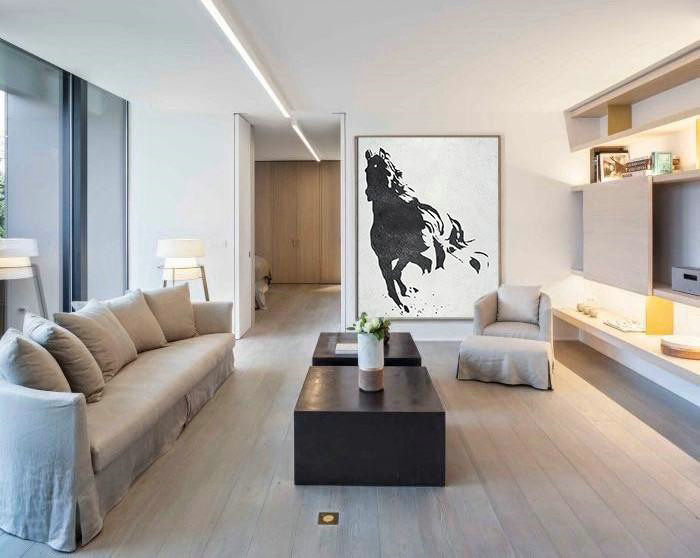 Pretty Abstract Paintings,Black And White Minimal Painting On Canvas - Contemporary Abstract Painting
